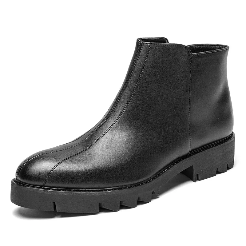 

Korean-style Foot Covering Zipper Fashion Leather Boot Business Pointed Short Boots Casual Men's Boot Model G21-a