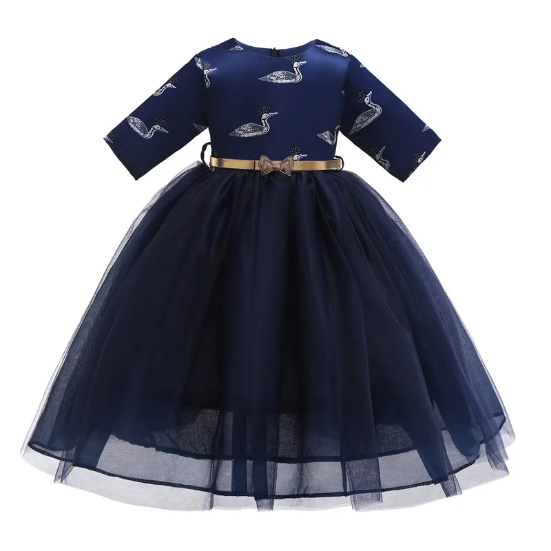 Платье без бретелек с цветочным узором для девочек платье принцессы вечернее платье с цветочным узором для девочек 2-10 лет - Цвет: Blue