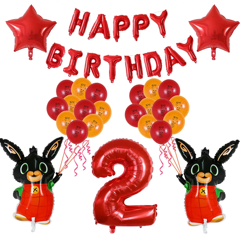 Red 2 26 шт., фольгированные шары Bing Bunny, 30 дюймов, красные, черные, с цифрами, мультяшный кролик, животные, украшения для дня рождения, Детские гелиевые игрушки - Цвет: Red 2