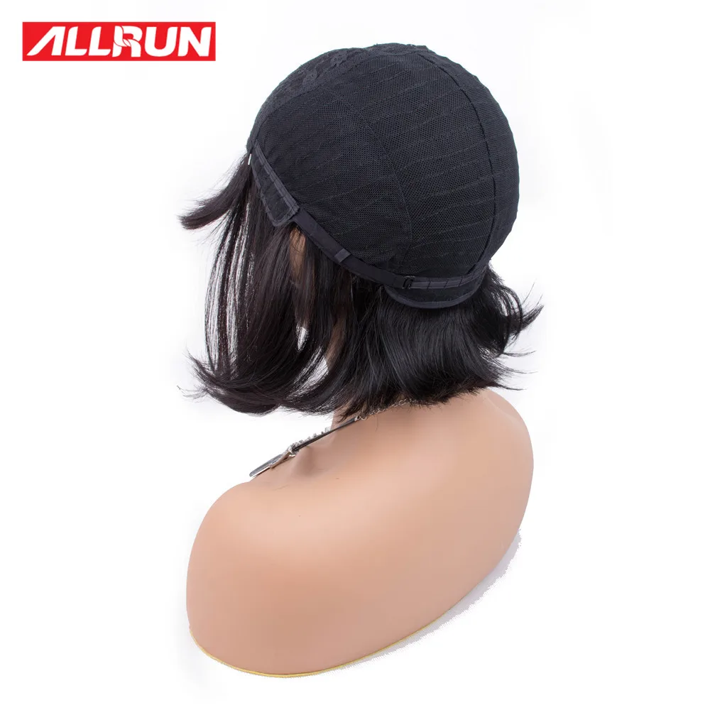 Allrun машинный парик с челкой бразильский не Реми Прямой 10-16 "короткий боб парик для черных женщин средний коэффициент средний размер