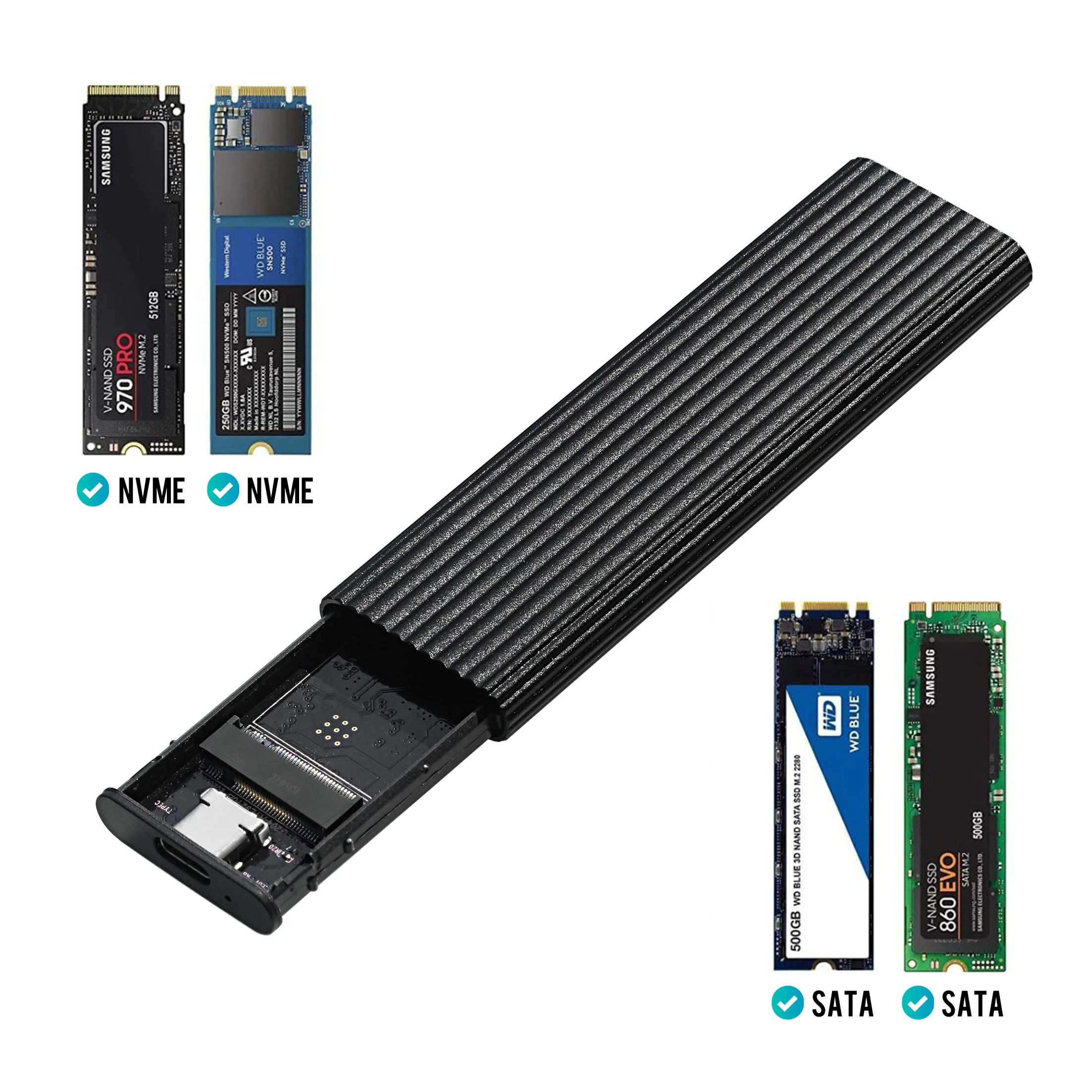 GUDGA M.2 to USB 3.1 SSD Case Dual Protocol Nvme Enclosure M2 NVMe PCIe  NGFF SATA SSD Box for 2230 2242 2260 2280 SSD RTL9210B