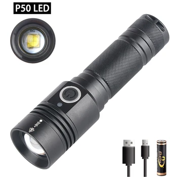

new LED Flashlight XHP50 High lumen Tactical Flashlight 3 Modes Zoomable Water Resistant Light USB Rechargeable 18650 Battery