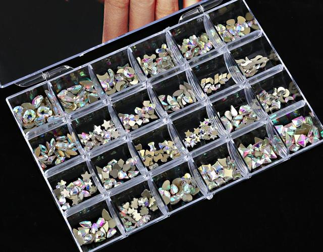 Multi Nail Rhinestones Kit Flatback 240pcs Alloy Charms (Neon,Pink,AB,Blue) Glass Jewelry Nail Art Crystal Box 2022