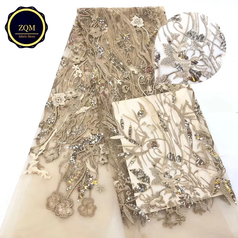 ZQM 2019 New African tulle Lace Fabric French embroidery design sequins with High Quality for women wedding dresses | Дом и сад