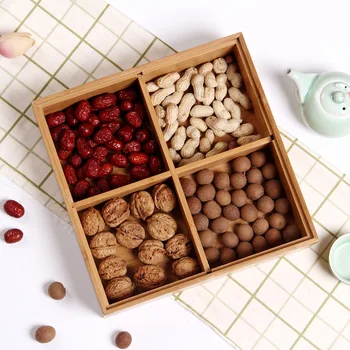 

Square Solid Wood Box with Dried Fruit Box Fruit Tray Multi-Function Snack Candy Box Food Storage