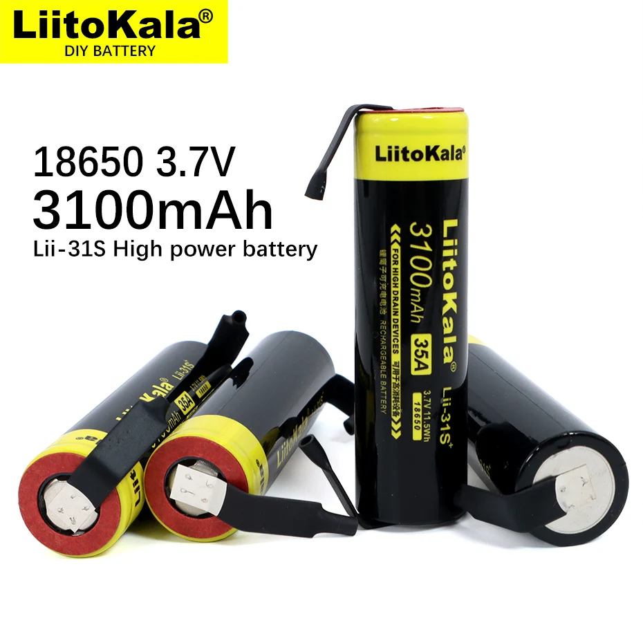 1-20PCS New LiitoKala  Lii-31S 18650  3.7V Li-ion 3100mA 35A Power Battery For High Drain Devices+DIY Nickel