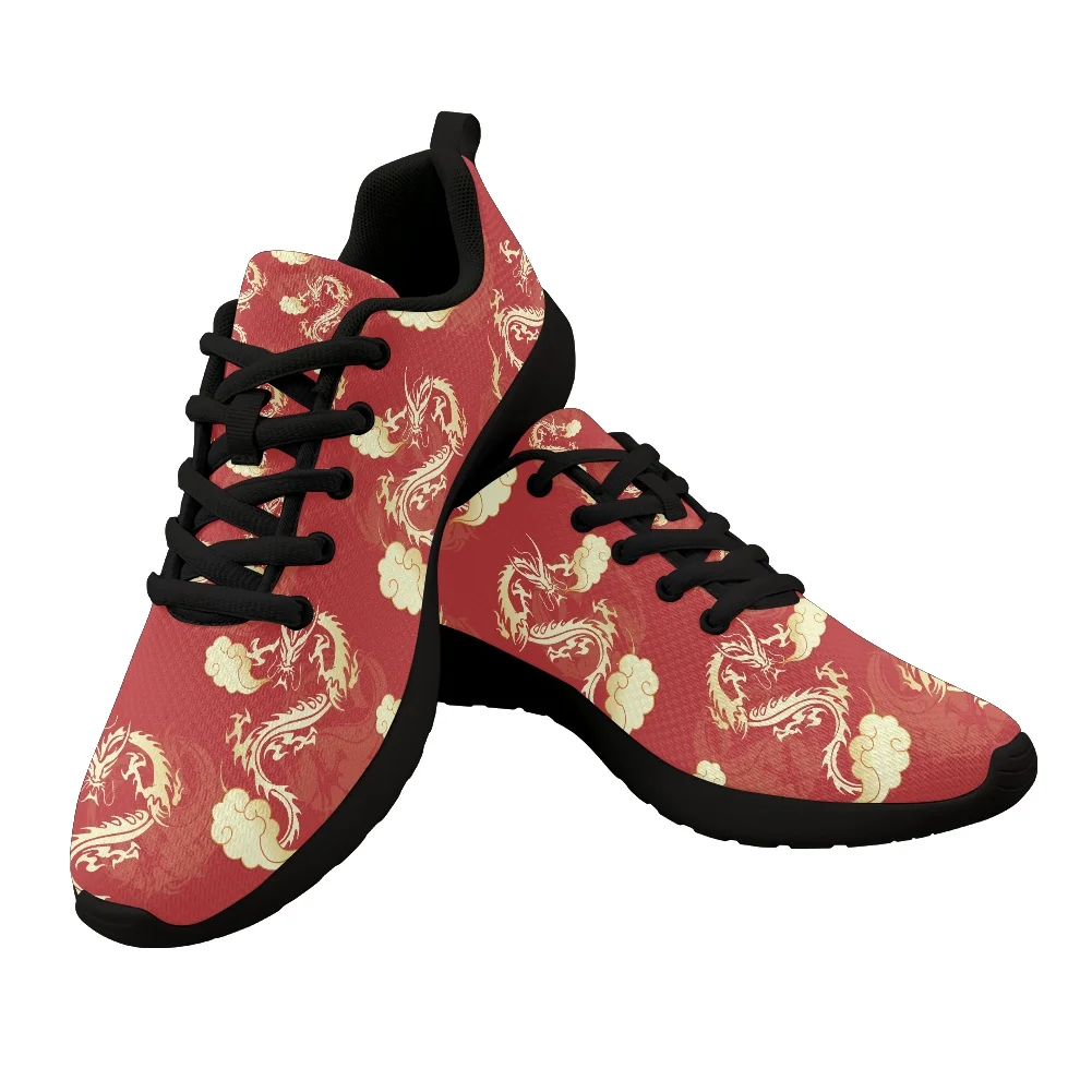 

New Men Women Lightweight Mesh Running Shoes Dragon Pattern Outdoor Non-slip Breathable Sports Shoes Shock Absorption Sneakers
