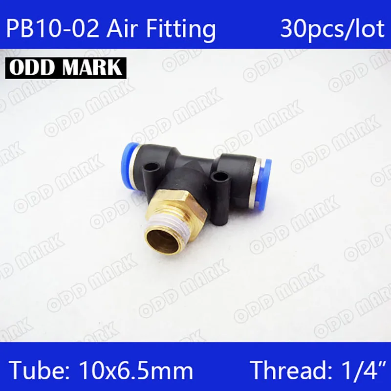 PB10-02 Бесплатная доставка 30 шт. Air 1/4 "Нитки 10 мм One Touch Push In T Совместное Быстрый Фитинги