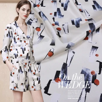 

Abstract Print Natural Silk Fabric 93% Silk 7% Spandex Modern 19 MM Elastic Satin Soft Smooth Mulberry Cheongsam Dress Shirt Diy