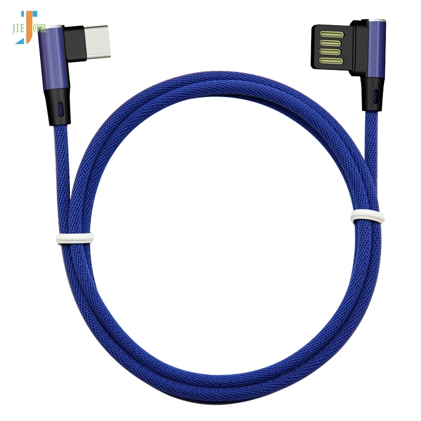 Синий 500 шт./лот кабель type C 2 стороны 90 градусов Usb C кабель быстрой зарядки для Xiaomi Note 3 2 2S samsung GALAXY S8 нейлоновый кабель для передачи данных - Цвет: Синий
