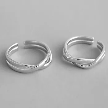 

New 925 Sterling Silver Twisted Wave Smooth Opening Ring Minimalist Geometric Irregular Woven Ring For Women S-R580
