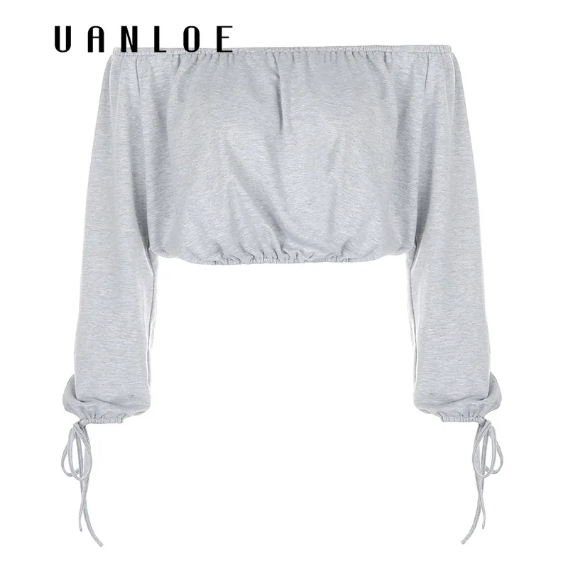 

Sexy Slash Neck Loose Sweatshirt Autumn Long Sleeve Women Short Pullover Sweatshirts Streetwear Hoodies Vintage Harajuku