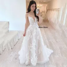 

Vintage Lace Wedding Dress 2022 A Line Spaghetti Straps Zip Back Bridal Gowns V Neck Marriage Party Dresses Vestidos De Novia