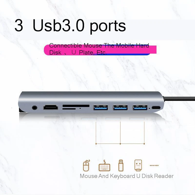 SeenDa тип-c концентратор Мульти USB 3,0 HDMI адаптер док 9 в 1 VGA USB-C концентратор сплиттер док-станция для Macbook Pro Air USBC HAB