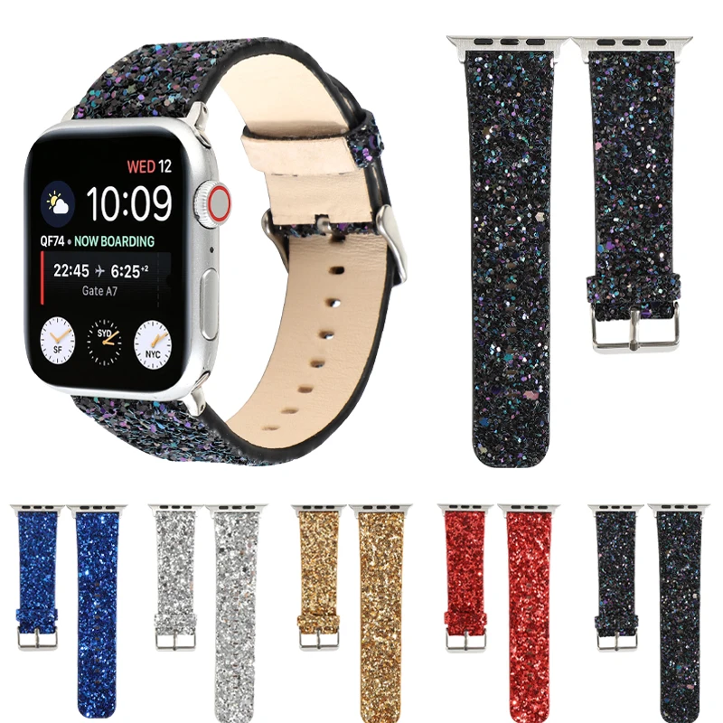 Блестящий кожаный модный ремешок для Apple Watch 38 мм 40 42 44 браслет iWatch Series 5 4 3 2 1 часов |