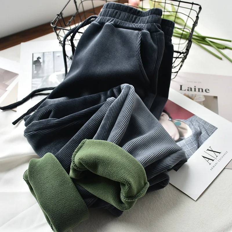 autumn winter warm fleece lining harem pants for women casual soft loose carrot jogger pants ladies solid color harem trousers Female Winter Warm Fleece Lining Pants Women's Drawstring Carrot Pants  Sweatpants Trousers High Waist Sweat Pants For Women