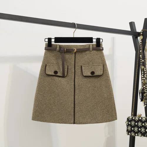 Only Skirt Водолазка, пуловер, свитер и шерстяная юбка, комплект из 2 предметов, Осень-зима, вязаный джемпер, топ и пуговица, трапециевидная мини-юбка, костюмы - Цвет: Only Skirt