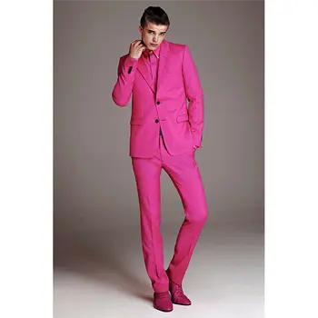 

Custom Made New Style Men's Slim Fit Suit Pink Business Formal Party Wedding Tuxedos Groom Suits Men Suits (Jacket+Pants) W313