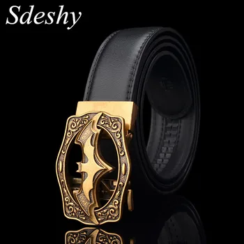 

Brand Designer Cowskin Belt For Men Vintage Batman Alloy Automatic Buckle Genuine Leather Straps Belt