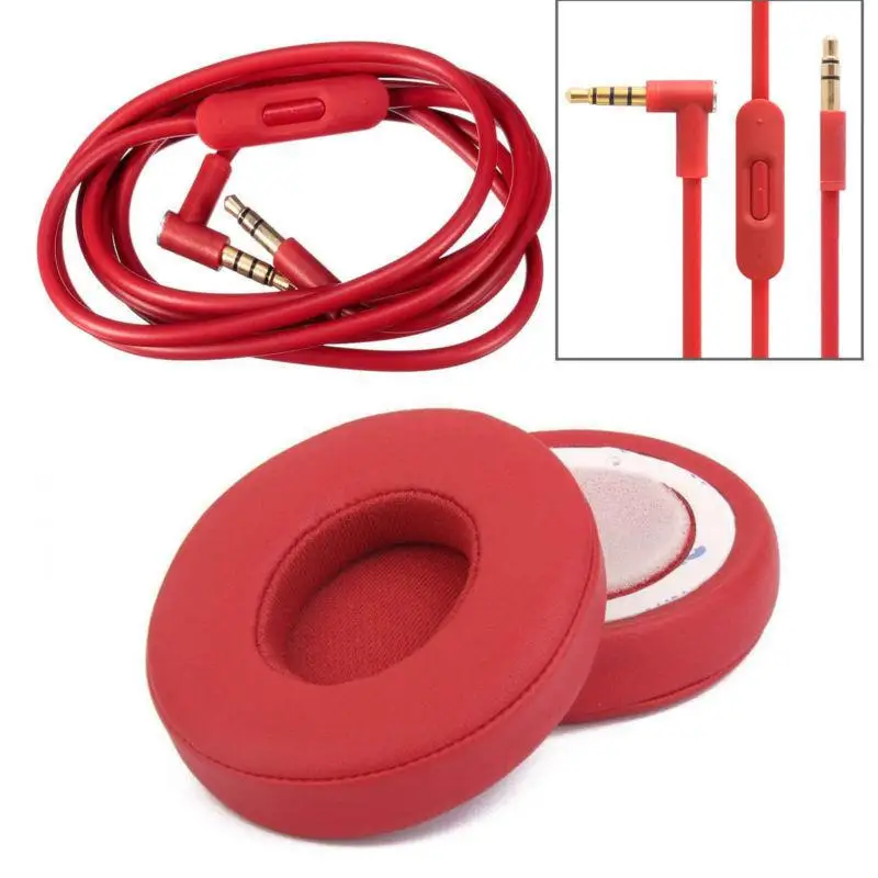 Replacement Ear Pads Cushion Audio Cable Cord for Beats By Dr Dre Solo 2 Wired Earphone Headphones Replacement Parts Set