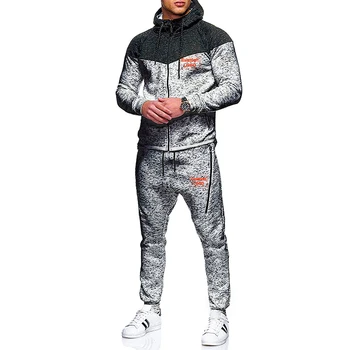 

Custom LOGO autumn and winter new contrast color zipper decoration fashion leisure sports snowflake hooded cardigan pants suit