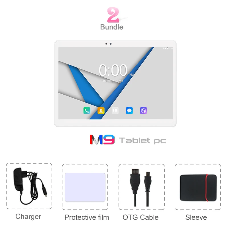 Комплект 2 Планшет M9, Android 9,0, 10,1 дюймов, планшеты, 6 ГБ ОЗУ, 64 Гб ПЗУ, четыре ядра, две sim-карты, 3G, WCDMA, 4G, LTE, Wi-Fi, Bluetooth, Google play 10 - Комплект: Комплект 2
