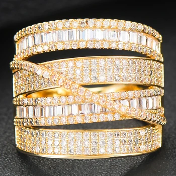 

missvikki Luxury Noble Gorgeous Cross Lines Rings For Women Bridal Wedding Cubic Zircon Party Show Daily New Hot Finger Rings