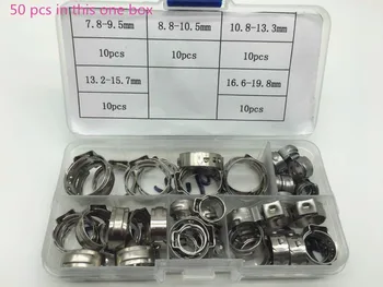 

Free shipping Pipe Clamp High Quality 50 PCS Stainless Steel 304 Single Ear Hose Clamps Assortment Kit Single with box