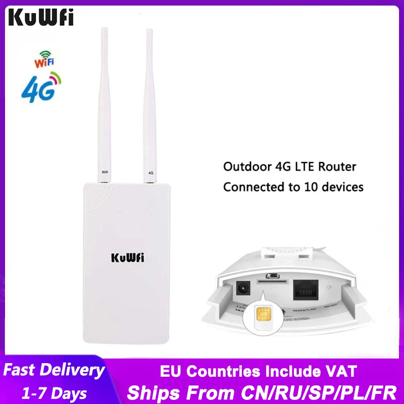 KuWFi 4G WIFI маршрутизатор 150 Мбит/с Открытый CAT4 LTE с sim-картой внешний 2 антенны RJ45 LAN
