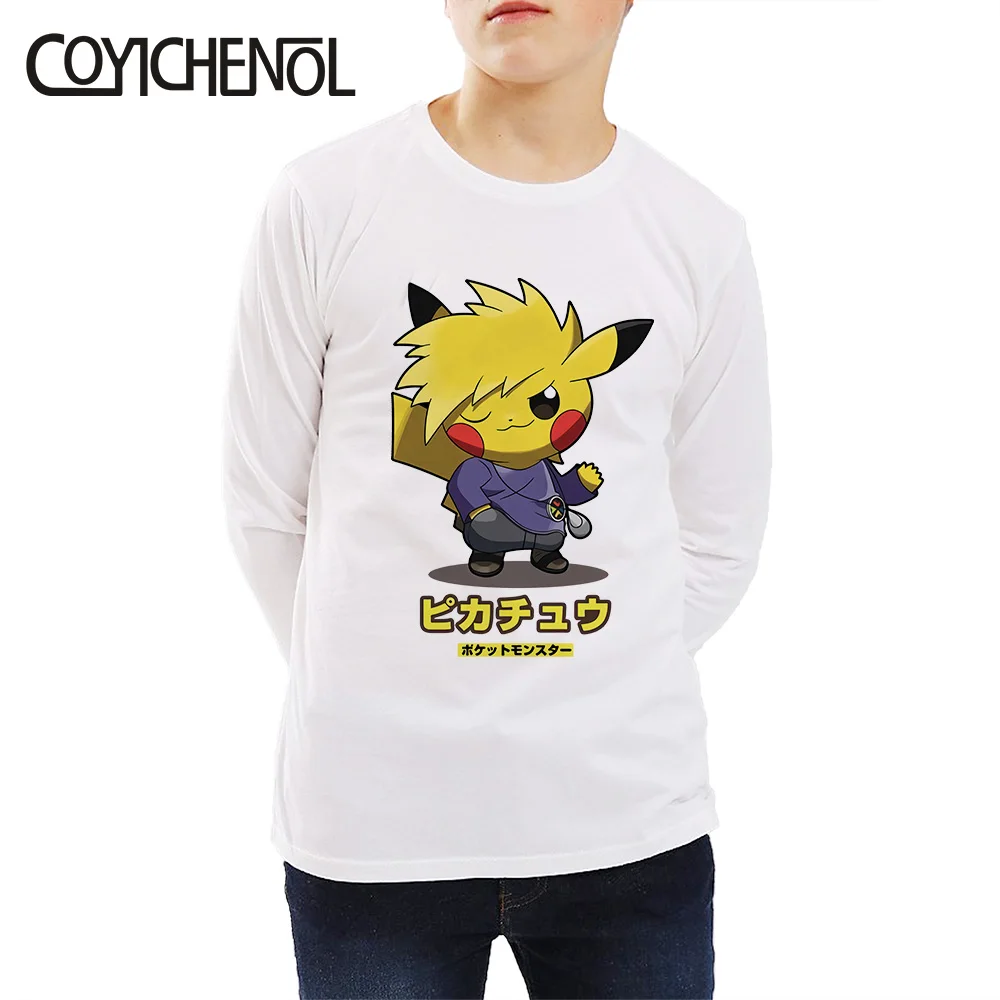 Детская футболка с покемоном; Picachu; детская футболка; коллекция года; сезон лето; От 2 до 12 лет Детская футболка с длинными рукавами и рисунком; топы с рисунками