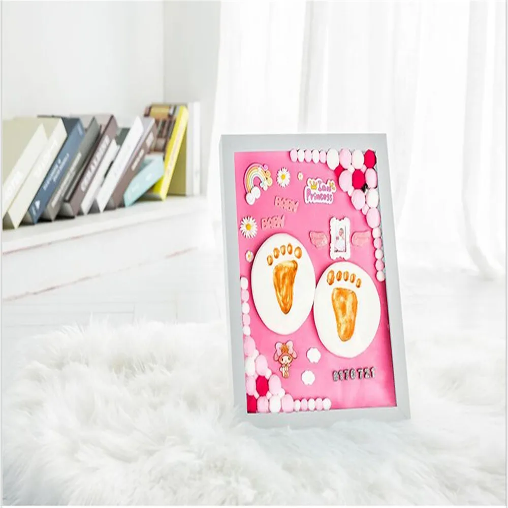 Baby Handmade DIY Hundred Days Handprint Souvenir Photo Frame Baby Souvenirs Newborn Footprint Ink Pad Infant Clay Toy Gifts