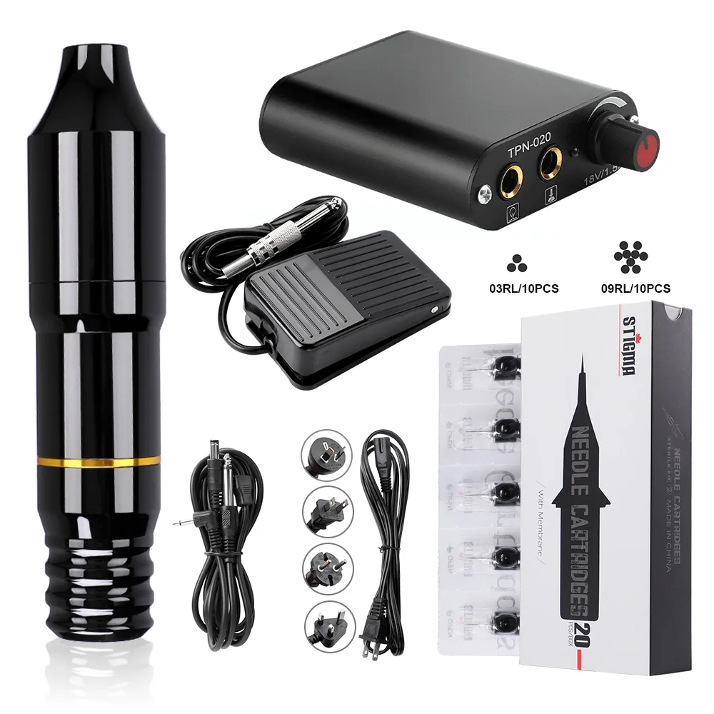 kiT 2 Профессиональный набор для татуировки, ручка для татуировки с интерфейсом постоянного тока, роторная машинка для татуировки с игольчатыми картриджами, беспроводная батарея EM125 - Цвет: kiT 2