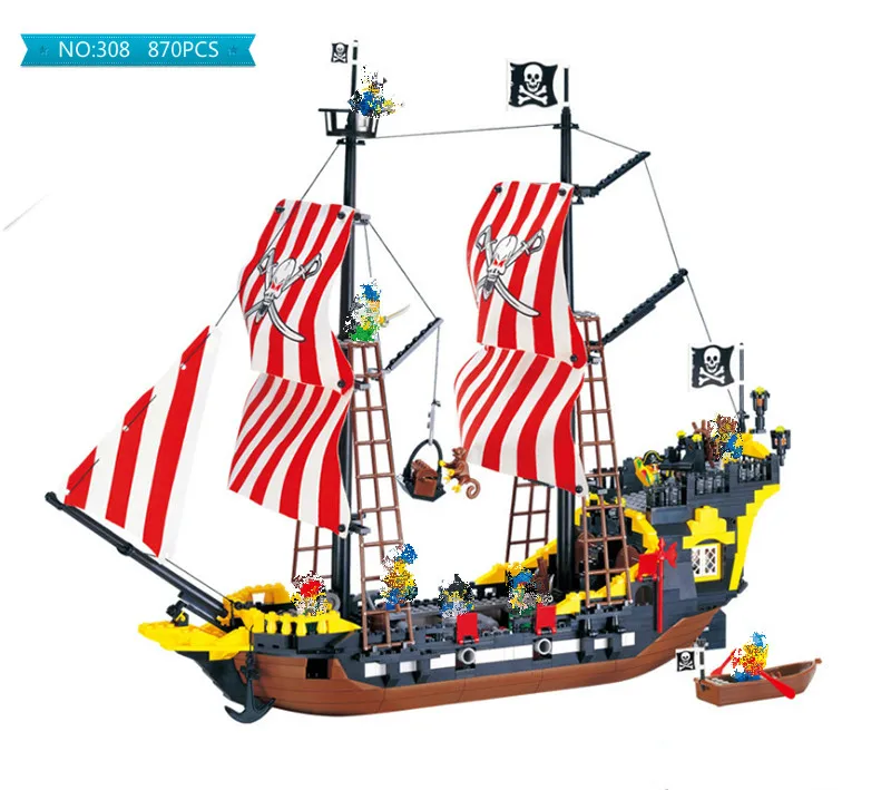 

Enlighten Building Blocks Compatible with Large Pirate Ship Boat Black Pearl 8 Figures 4 Cannons 870pcs
