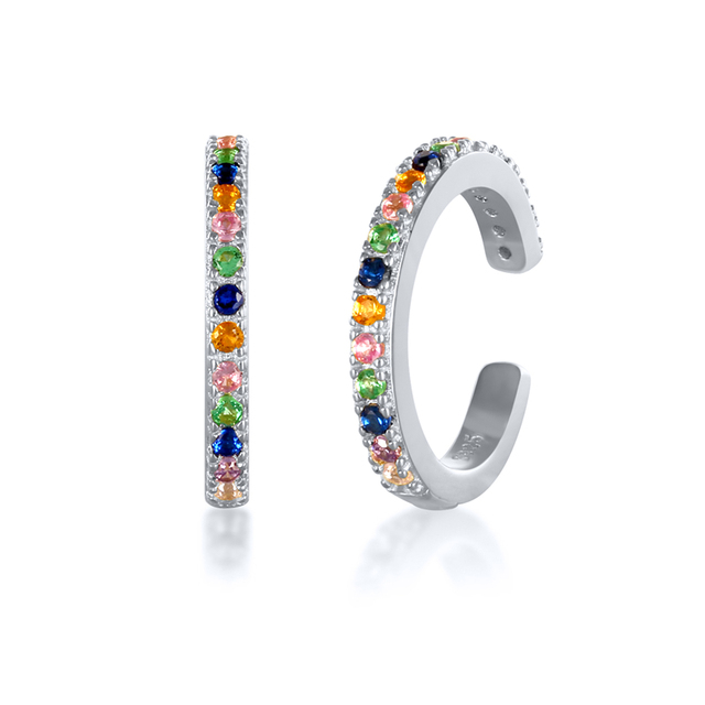 925 Sterling Silver Colored Crystal Hoop Earrings Collection Rainbow Zircon Mosaic Charm Circle Huggie Earrings Jewelry