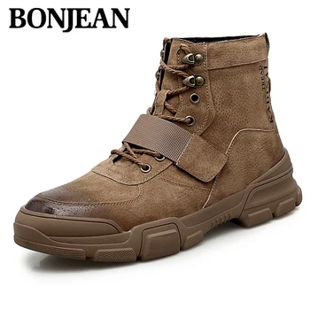 

Winter Men Casual Boots Martens Man Ankle Boots Pigskin Leather Oxford Sole Bullock Man Desert Bots Lace-up Male Cowboy Boots