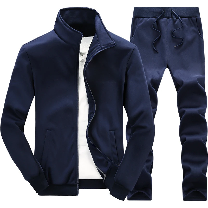 Мужской спортивный костюм в стиле пэчворк; сезон зима-весна; 2 шт.; флисовая толстовка; куртки; брюки; мужской спортивный костюм; Спортивный костюм для мужчин - Цвет: TZ48 DarkBlue
