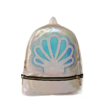 

Women Fashion Shell Pattern PU Leather Shoulder Bag Casual Backpack Travel School Bag (Gradient Silver)
