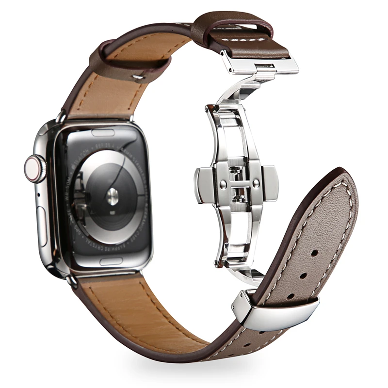 Ремешок из коровьей кожи для Apple Watch ремешок 44 мм браслет iwatch серия 5 4 3 2 1 Роскошная стальная пряжка 42 мм петля 38 мм Замена 40 мм - Цвет ремешка: Grey Silver