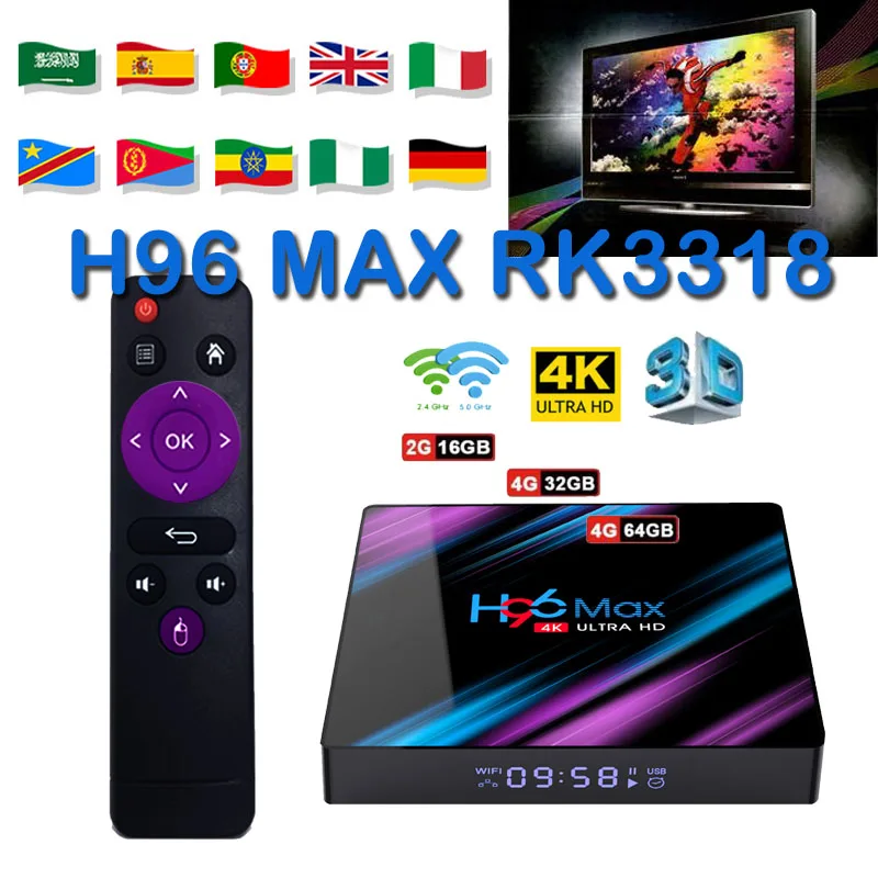 

Netherlands tv box Media-Player Rockchip RK3318 H96max 4K 2.4G/5G WiFi Bluetooth smart Media Player pk H96 MAX tv box android