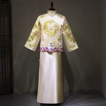 Мужская одежда жениха для свадьбы в китайском стиле с вышивкой, вечернее платье, кимоно, куртка, традиционный костюм в стиле династии Тан, тост, костюмы, одежда