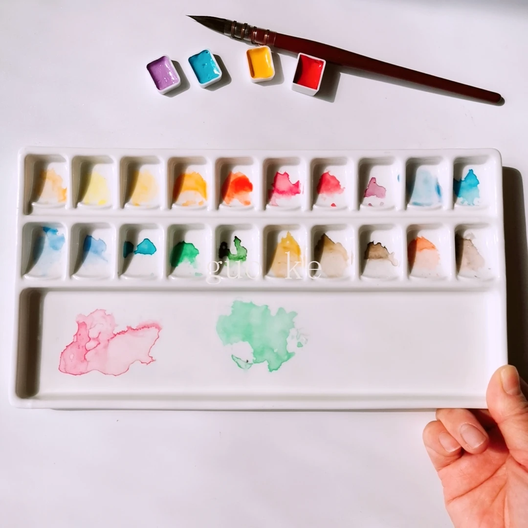 Watercolor Palette 20 grids Watercolor ceramic palette gouache pigment white porcelain plate painting ink plate Chinese painting art supplies