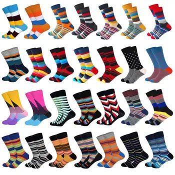 

LIONZONE Men Colorful Cotton Socks Winter Trend Striped Diamond Mens Dress Socks Men's Gifts Christmas Novelty