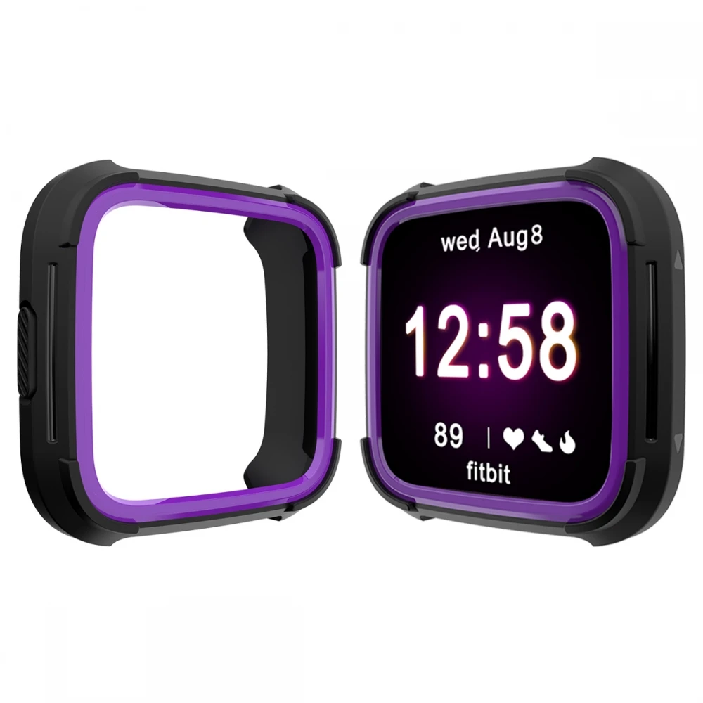 7 цветов Tpu и PC чехол для Fitbit Versa, ремешок для часов, защитный чехол для экрана, аксессуары для смарт часов для Fitbit Versa Lite - Цвет: Фиолетовый