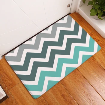 

Geometric Print Entrance Doormat Anti Slip Bathroom Kitchen Carpet Flannel Striped Pattern Bedroom Rug Home Decor Hallway Mat