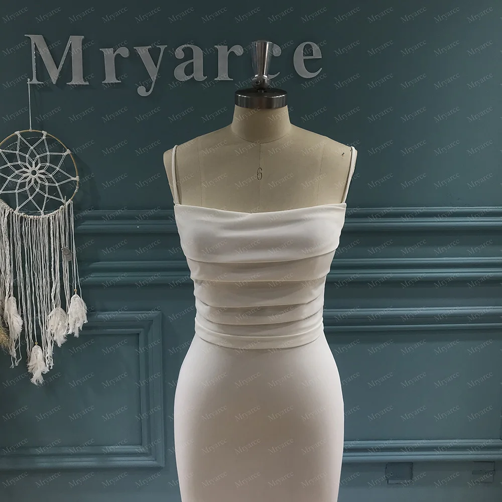 Mryarce 2022 Detachable Off The Shoulder Satin Crepe Wedding Dress Spaghetti Straps Stretch Mermaid Bridal Gowns reception dress for bride