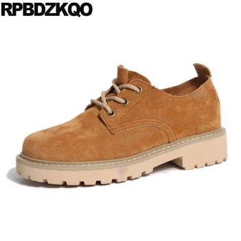 

fashion short suede booties retro 2019 black round toe fall women front lace up casual ankle boots autumn vintage yellow flat