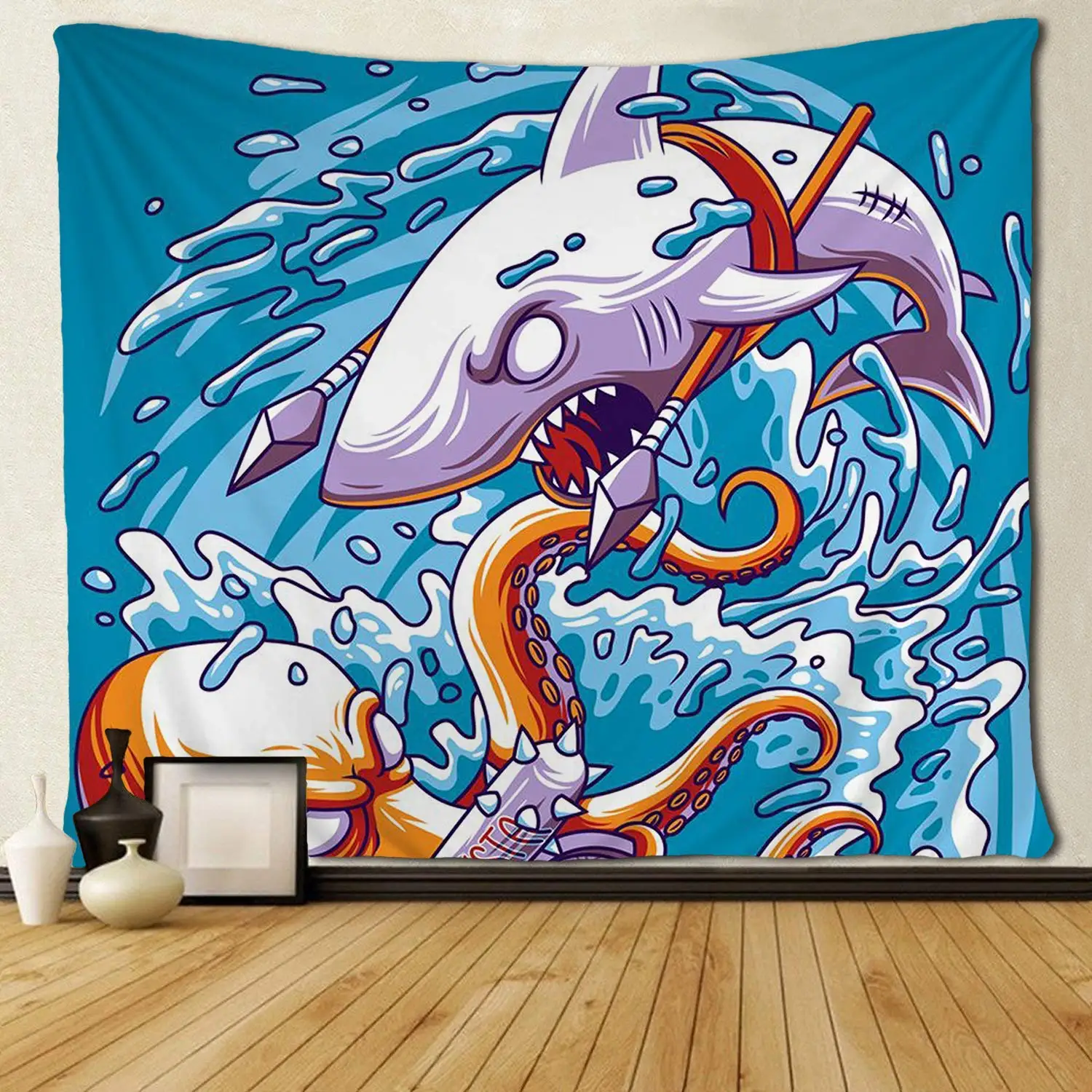 

Funny Animal Fight Shark Octopus Tapestry Wall Hanging