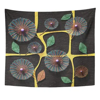 

Abstract Brown Wall 3D Copper Flowers Red Wood Golden Ornamental Bloom Home Decor Tapestry Wall Hanging for Living Room Bedroom
