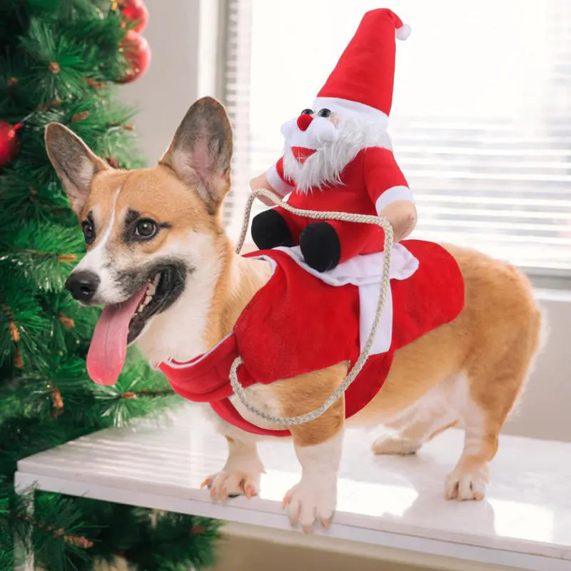 

New Christmas Pet Clothes Funny Three-dimensional Dog Santa Claus Riding Clothes Small and Medium Ubranko Dla Psa Dogs Pajamas