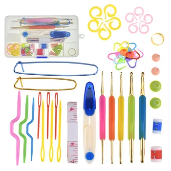 

Jiwuo Double-ended Crochet Hooks Knitting Needles Set DIY Weaving Needle Arts Craft Scissors Stitch Markers Sewing Tools